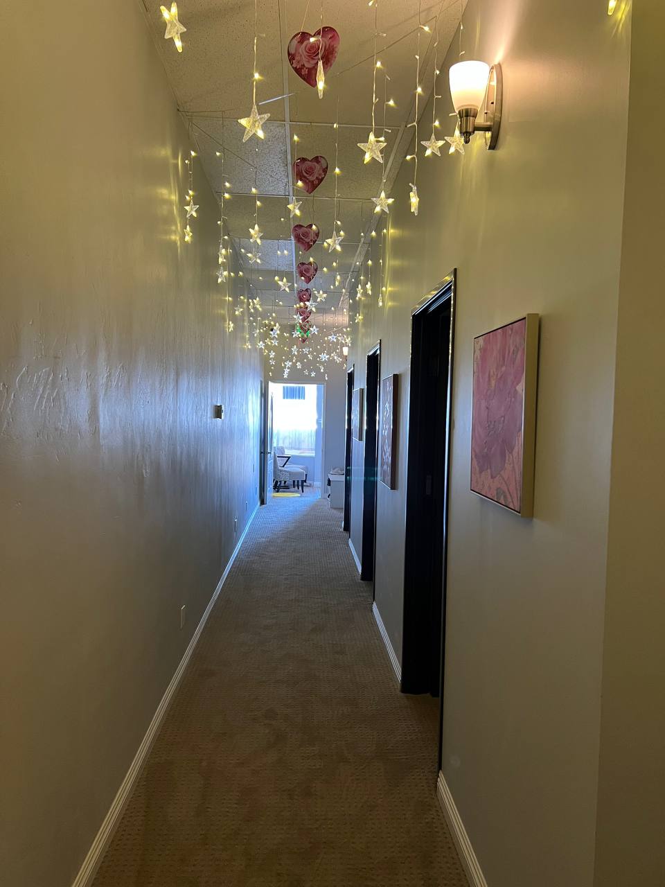 A view down Comfort Spa’s treatment room corridor